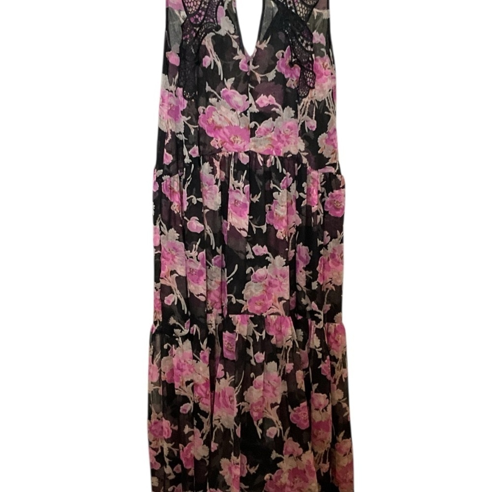 Misa Los Angeles Black and Pink Butterfly Floral Maxi Dress - Picture 3 of 6